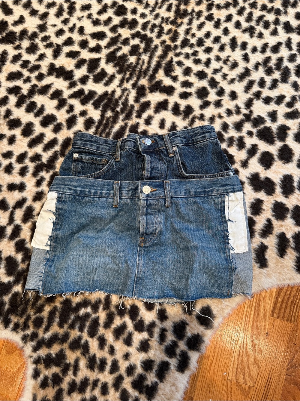 Zara Two-Tone Denim Patch Skirt - Blue